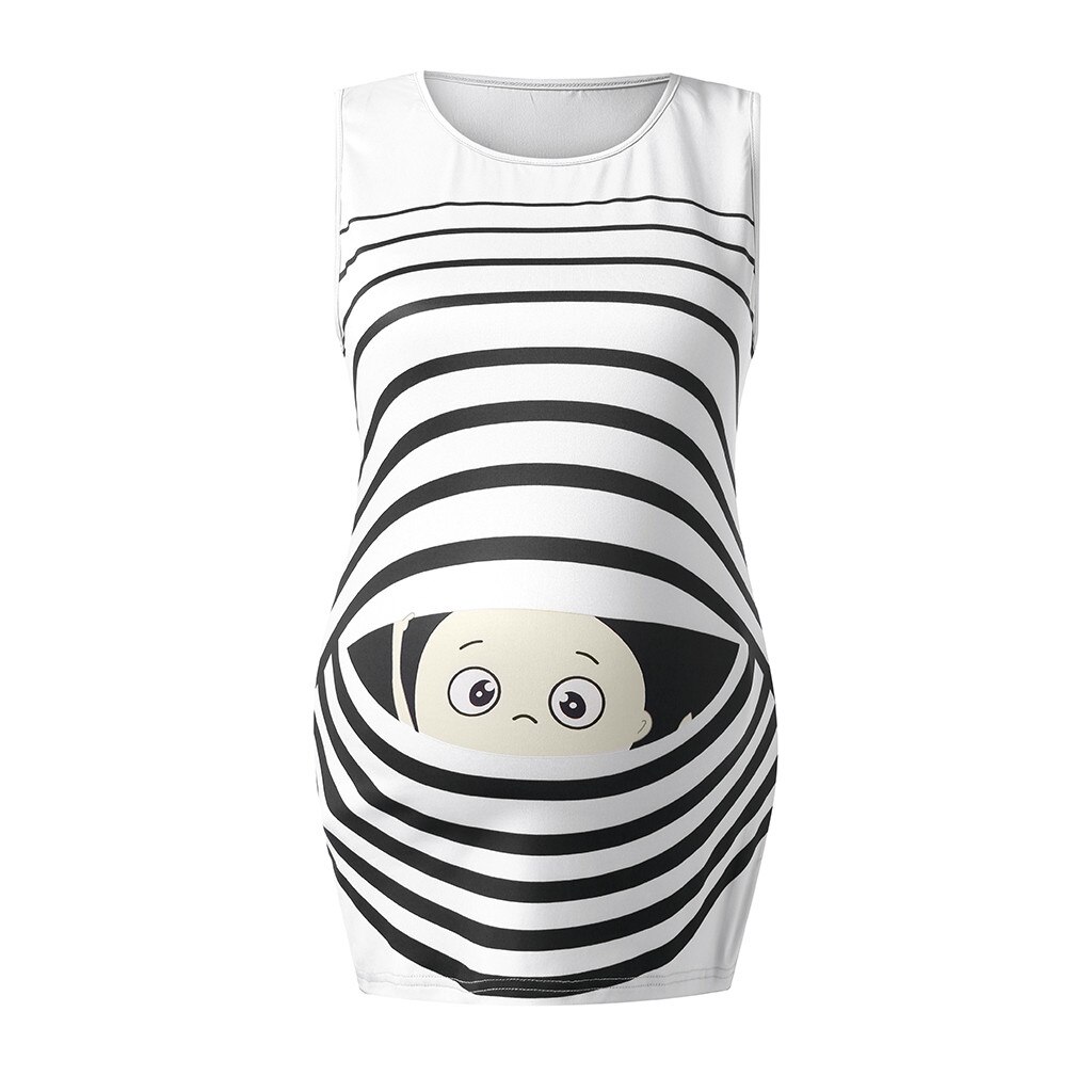 Naisten äitiyspusero vauvaprintti pyöreä pääntie hihaton äitiysliivi toppi raskauspaidat ropa maternal de moda: Wh / Xxxl