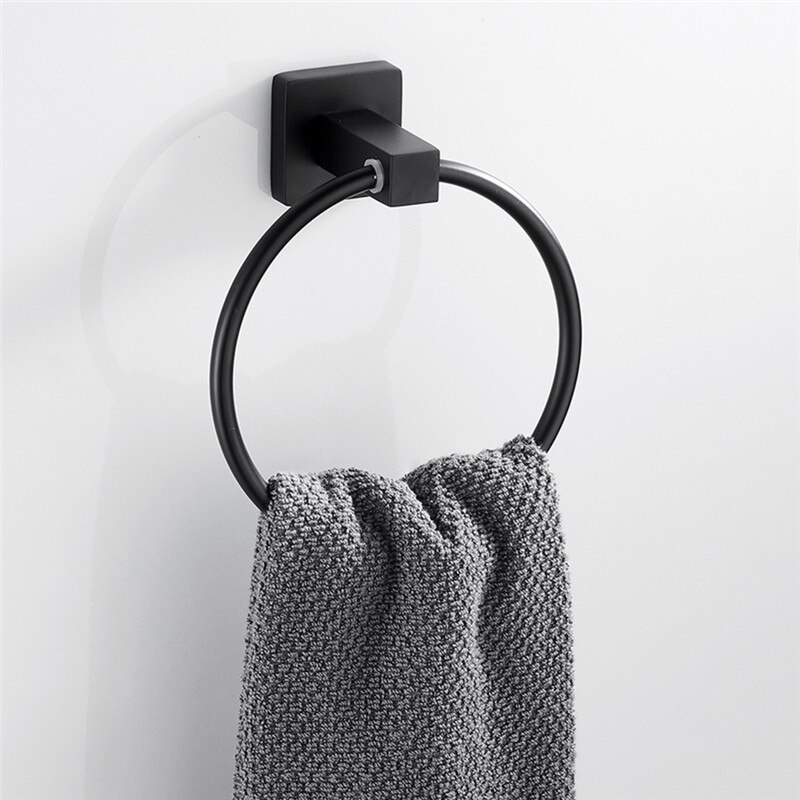 Toallero redondo de acero inoxidable mate negro a prueba de herrumbre para baño colgador de toallas montado en la pared