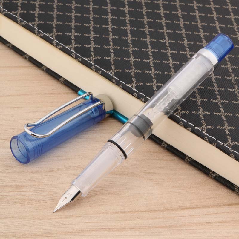 Lightweight Fountain Pen piston High capacity pen style School Student Office Stationery: Transparent blue