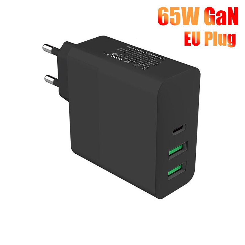 65W USB Fast Charging Adapter Universal PD Type C Quik Charge 3.0 GaN Charger For Samsung Xiaomi iPhone 12 11 Pro Mobile Phone: Black / EU GaN Charger