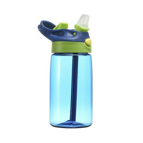 Baby børn børn skole fodring drikkevand halm flaske sippy sugekop: Blå