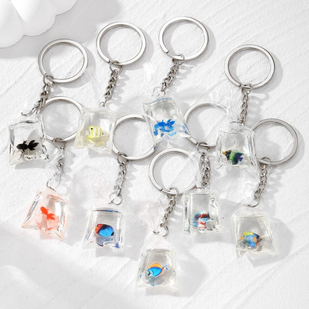 Vis Goudvis Sleutelhanger Imitatie Waterzak Grappige Kleine Vis Hanger Hars Transparante Kleine Vis Sleutelhanger Kinderen