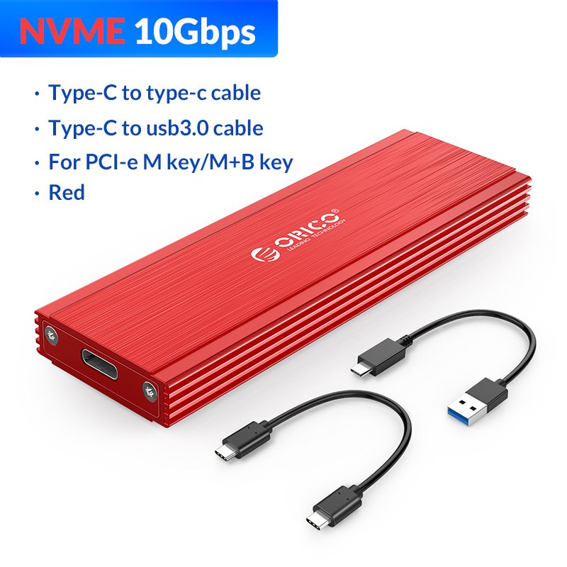 ORICO M.2 SSD Enclosure Adapter NVMe NGFF Aluminum M2 SSD Case USB3.1 Type-C Gen2 10Gbps for 2230/2242/2260/2280 SSD Up to 2TB: NVME - 10Gbps Red