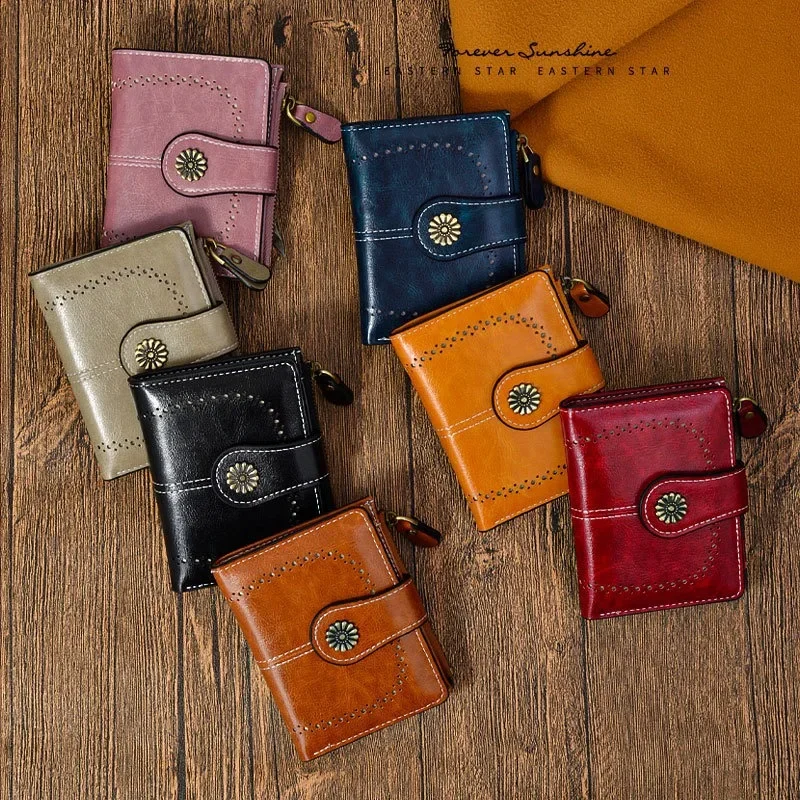 RFID Anti-Theft Retro Wallet for Women, Multi-Card Zipper, Zipper Buckle, Coin Wallet, Multi-functional Short Wallet