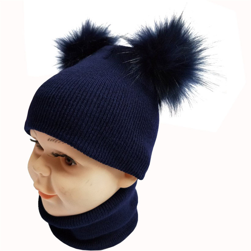 Efterår vinter børn tørklæde hat sæt drenge piger forår varm halstørklæde børn kasket sæt pompon bolde baby hat tørklæde