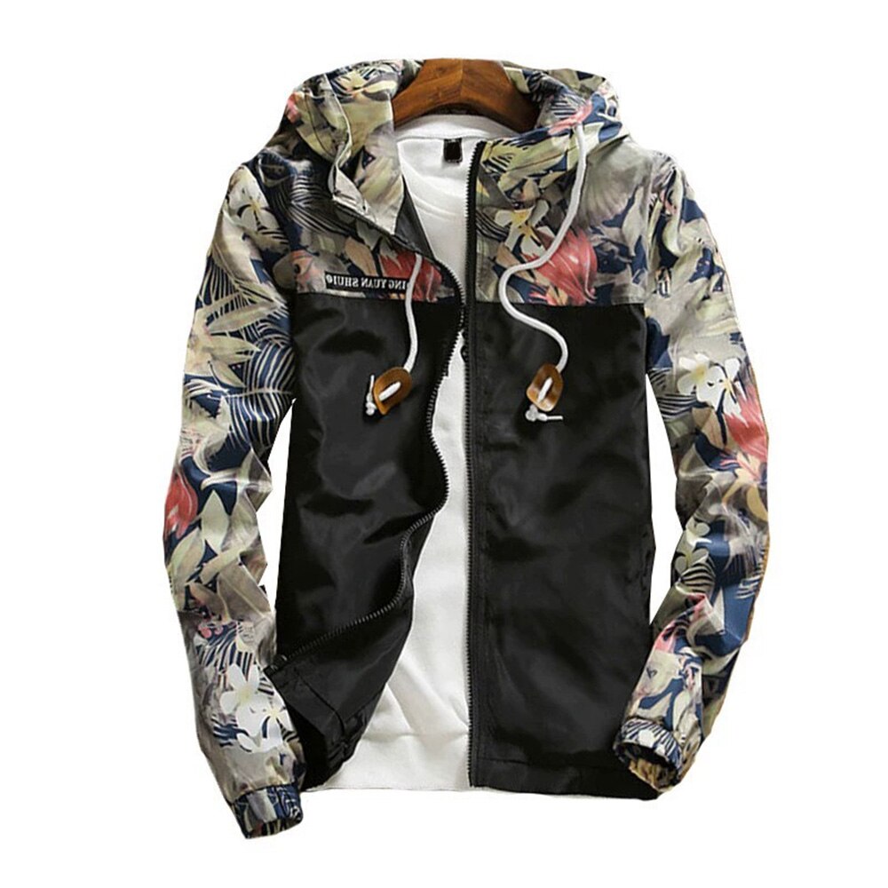 Imprimé fleuri automne femmes Bomber veste coupe-vent casual fermeture éclair femmes vestes à capuche en vrac léger Kurtki Damskie: Black / M