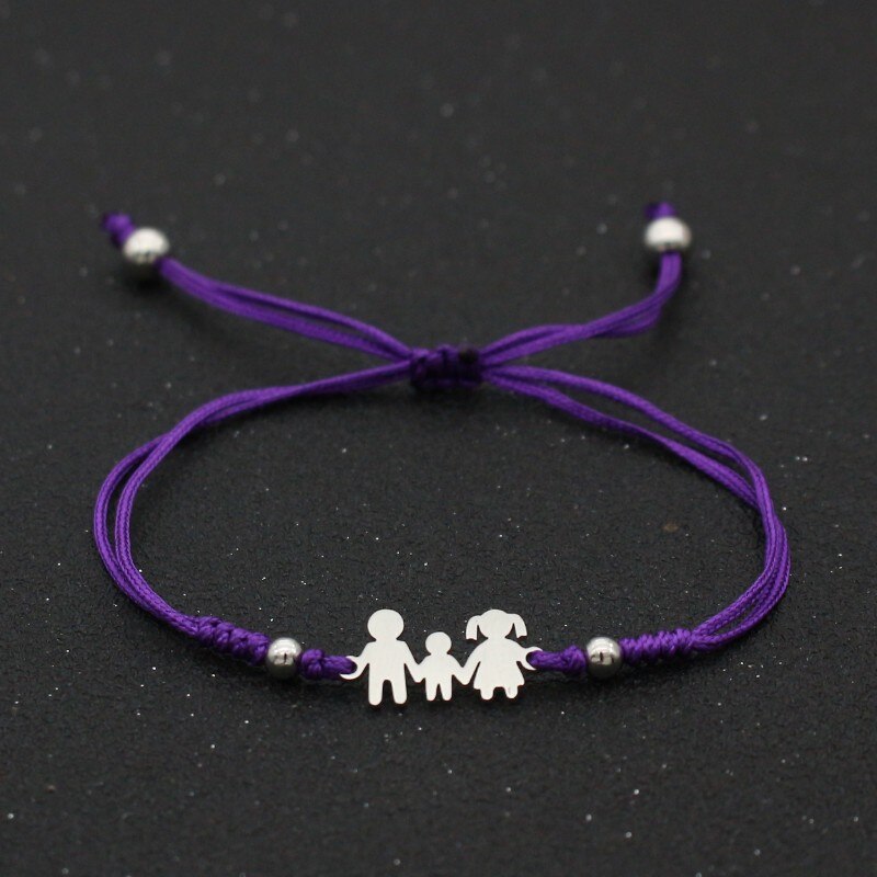 Rvs Charm Armbanden Voor Familie Vader Moeder Zoon Lucky String Gevlochten Verstelbare Stellen Armbanden Voor Mannen Vrouwen Kids: Purple