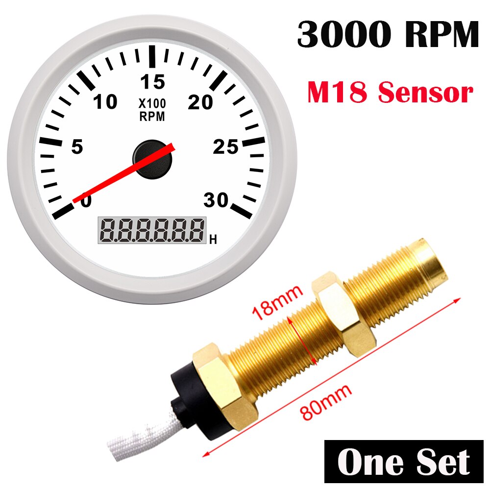 Universal 85mm Tachometer Car Marine TachoMeter Gauge with Hourmeter 3000,4000,6000,8000RPM Boat Tachometer 12V/24V toerenteller: WW 3000 with M18