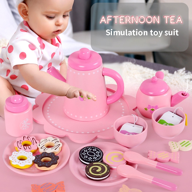 Wooden Children's Simulation Toy Afternoon Tea Teapot Cup Tea Set Small House Furniture Girl's Kitchen Play House Toy Set: Default Title