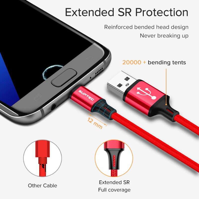 Suptec usb-kabel type c voor huawei  p20 lite  p30 snellaadkabel type c telefoonoplader voor samsung  s9 xiaomi redmi note 7