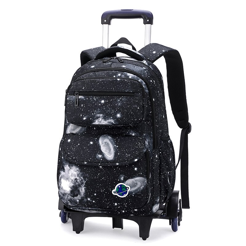 Kinder Trolley Schulranzen Raum Starry Sky Gedruckt Abnehmbarer Jungen Roll Rucksäcke Kinder Gepäck Rädern Taschen Bare Bookbag: 6 wheels B