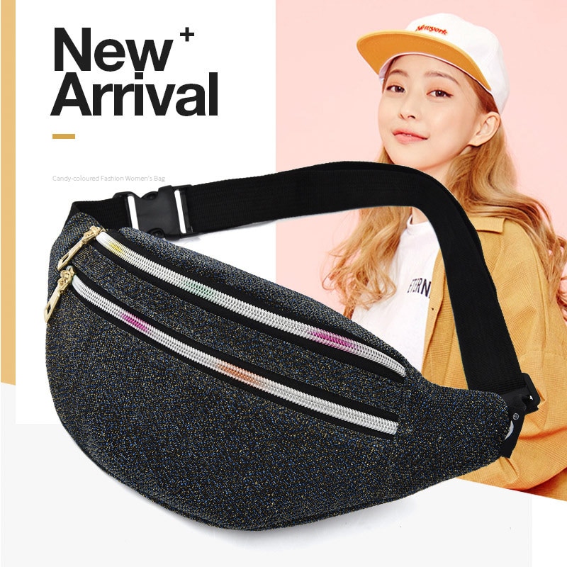 Fanny Pack Women Waist Bag Travel Belt Hip Bum Bag Oxford Pouch Hengreda Shiny Zipper Pocket Purse for Moblie Phone Key