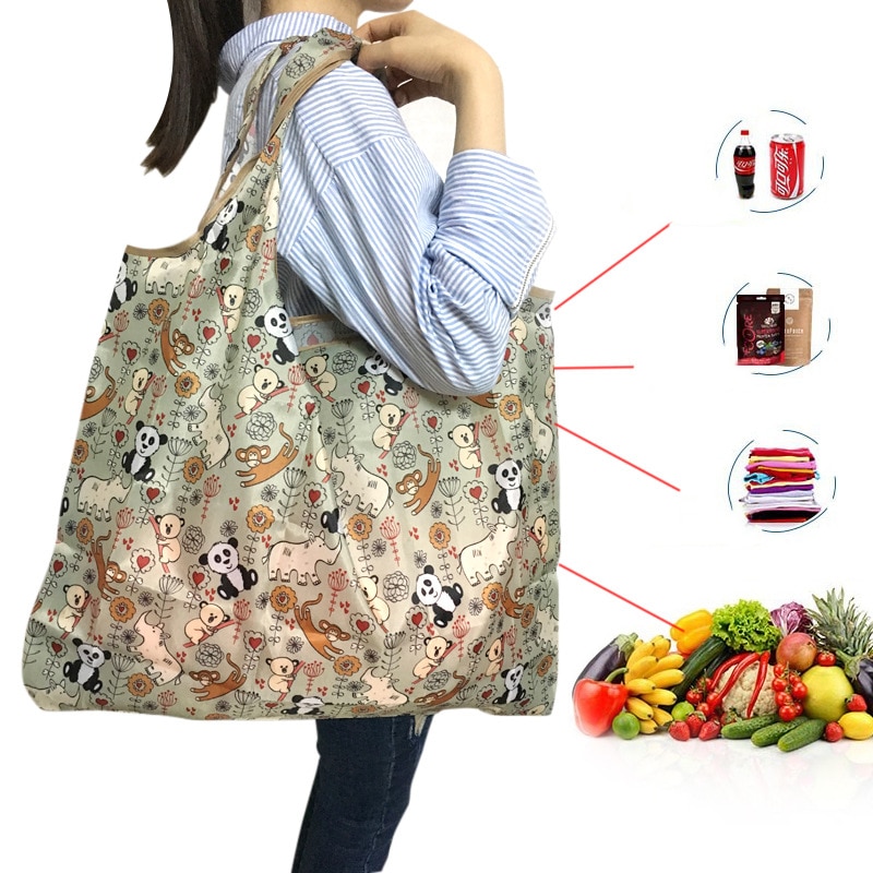 Reusable Foldable Shopping Bag Eco Floral Tote Handbag Convenient Storage Bags Large Capacity Portable Shoulder Bags