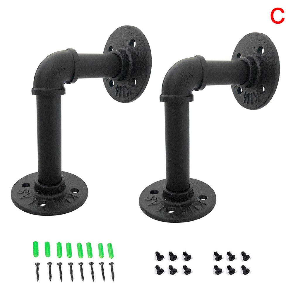 2pcs Industrial Wall Mounted Iron Pipe Shelf Bracket Floating Shelf Holder Black Durable H99F: c