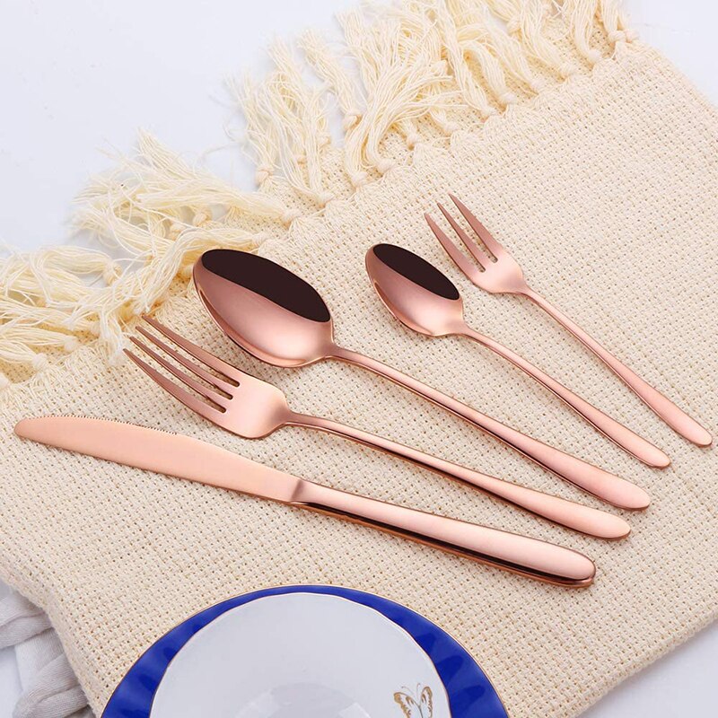 30Pcs Gold Bestek Set Keukengereedschap Zwart Roestvrij Staal Servies Vork Mes Thee Lepel Kit Zilverwerk Thuis Servies