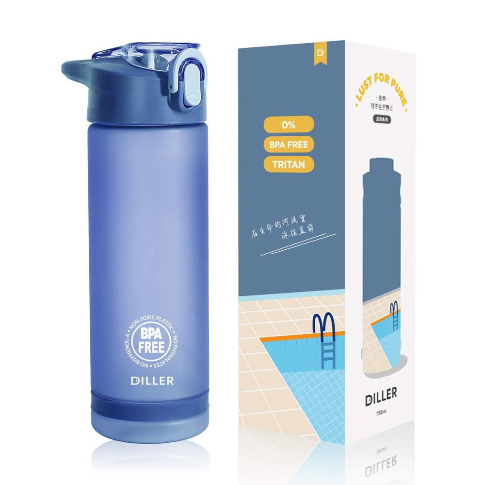 Diller Water sport fles met Stro voor Gym Fles BPA Gratis tritan plastic Sport Shaker water + flessen 750ml voor Kid/Vrouwen: 0.55L / Blauw