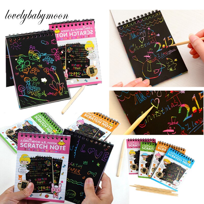 1Pc Scratch Opmerking Kinderen Creatieve Diy Kleurrijke Graffiti Notebook Kras Schilderen Kleuterschool Diy Kinderen Graffiti Boek