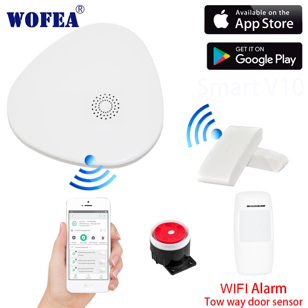 WOFEA Smart V10 wifi sistema de alarma de seguridad para el hogar con sensor de puerta de dos vías con control de la aplicación de notificación de mensaje abierto y cerrado: Español