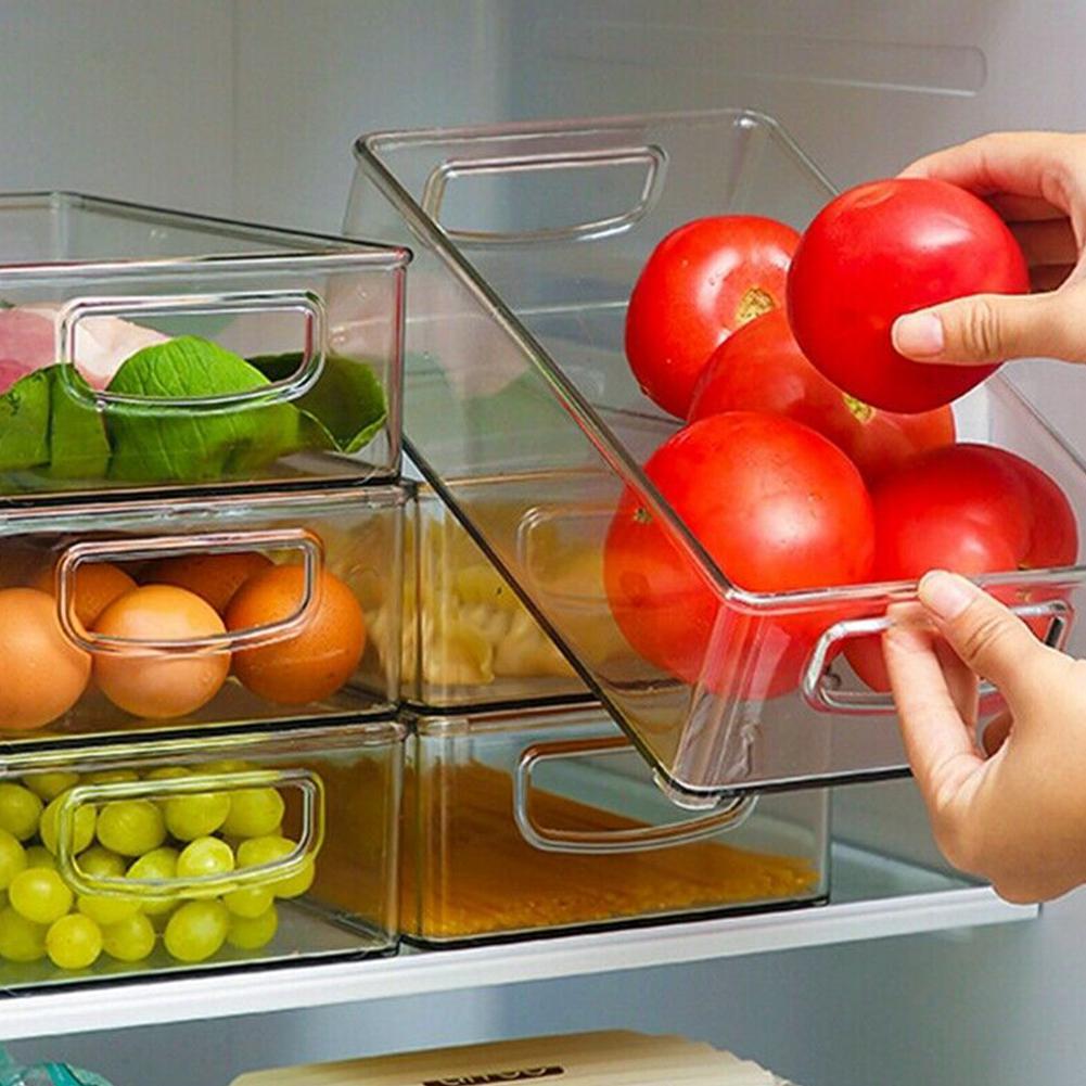 Refrigerator Organizer Bins Stackable Fridge Organizers Cutout Handle Clear Seal Plastic Pantry Household Food Storage Rac