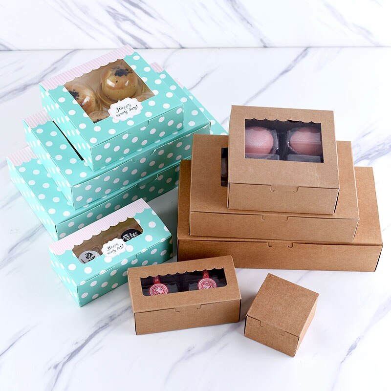 30pcs/lot Kraft Paper Clear Window cake box Wedding Dessert Cupcake Box blue Chocolate Muffin Biscuits Cookie packaging boxes