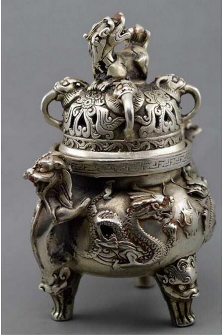 Koperen Standbeeld Chinese Boeddhistische Handleiding Oude Zilver Koper Draak Leeuw Standbeelden Wierookbrander