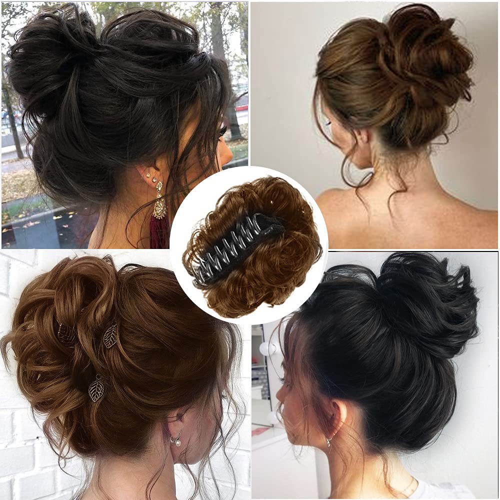 Sunslymei synthetischer Haarknoten zum Anklipsen, Chignon-Haarteil, lockige, unordentliche Pferdeschwanz-Haarverlängerungen, Scrunchie-Haarteile für Frauen