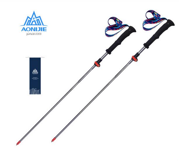 AONIJIE-Bastones plegables ligeros para caminar, bastones de Trekking de fibra de carbono, para senderismo al aire libre, 3 secciones: 2 pcs Black Red