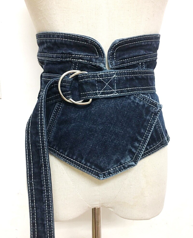 Cinturón de tela vaquera para mujer, cinturones como cintura ancho, Vintage, lavado,