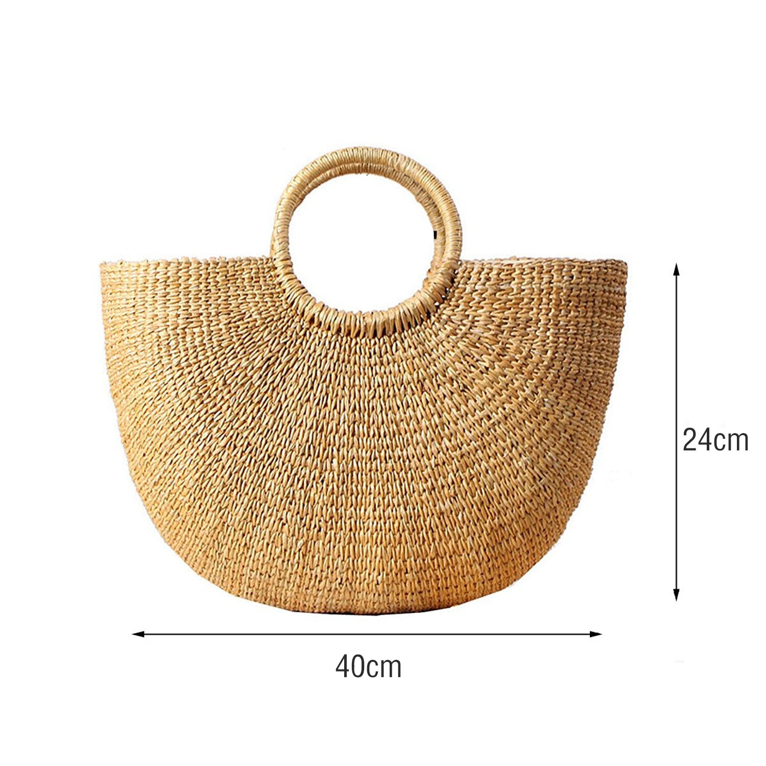 Dcos-Womens Vintage Stro Geweven Handtassen Casual Strand Grote Tassen Met Ronde Handgreep Ring(Hairball)