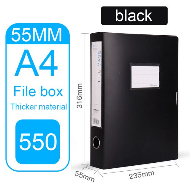 Office Supplies File Storage Box File A4 Plastic File Box 35mm 55mm 75mm Office Supplies Folder Office Folder A4 Office Storage: Black 55mm