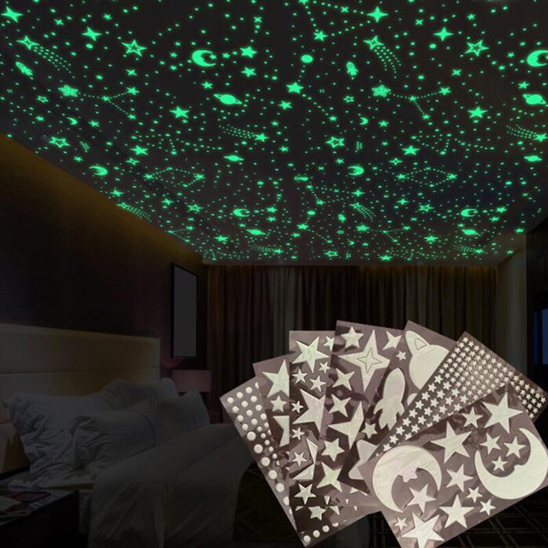 3D Bubble Lichtgevende Sterren Stippen Muurstickers Glow In The Dark Moon Voor Living Home Kid Kamer Wanddecoratie Fluorescerende stickers