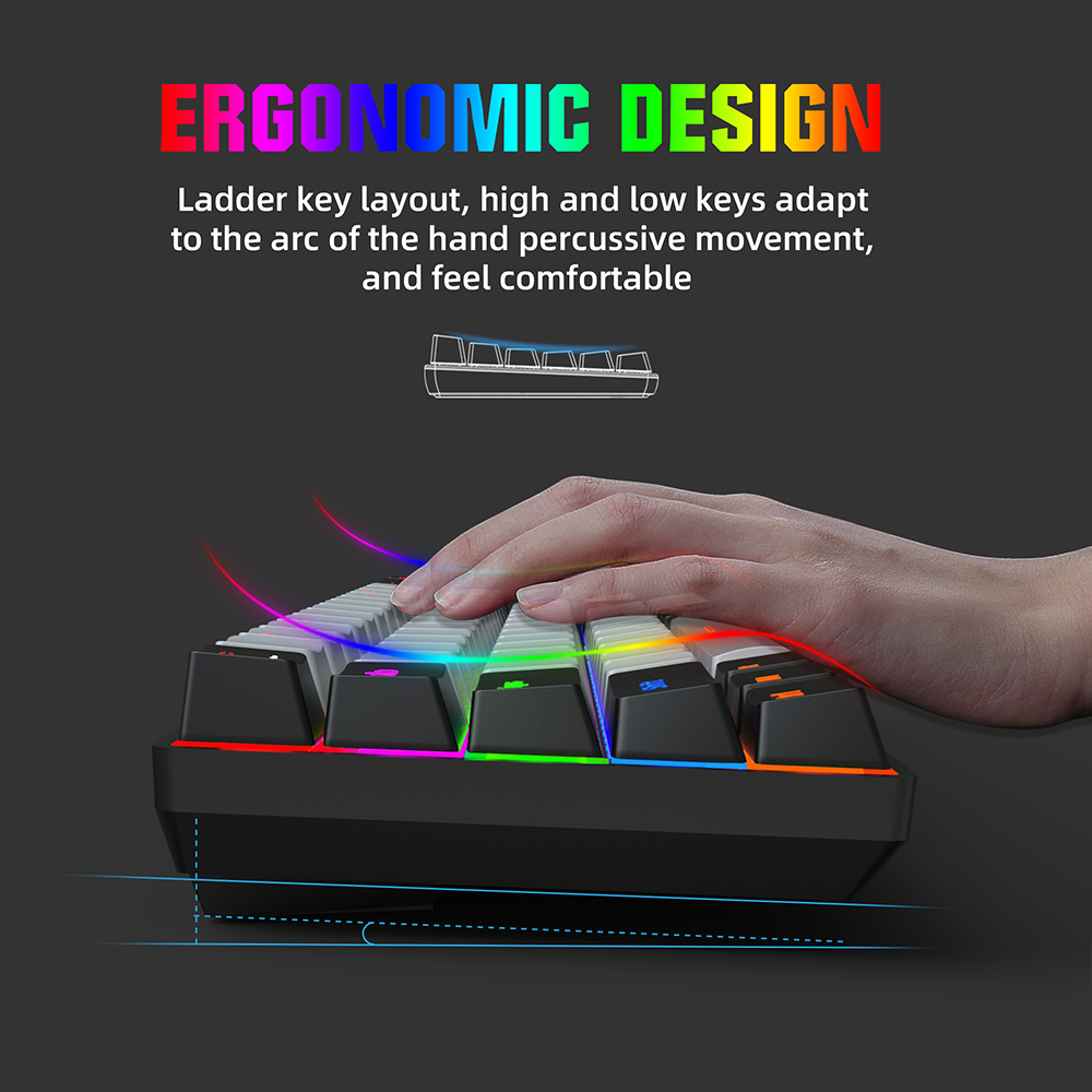 HXSJ V800 Wired Mechanical Keyboard 68 Keys RGB Gaming Keyboard with Detachable Type-C Blue Switch/Red Switch Keyboards for PC