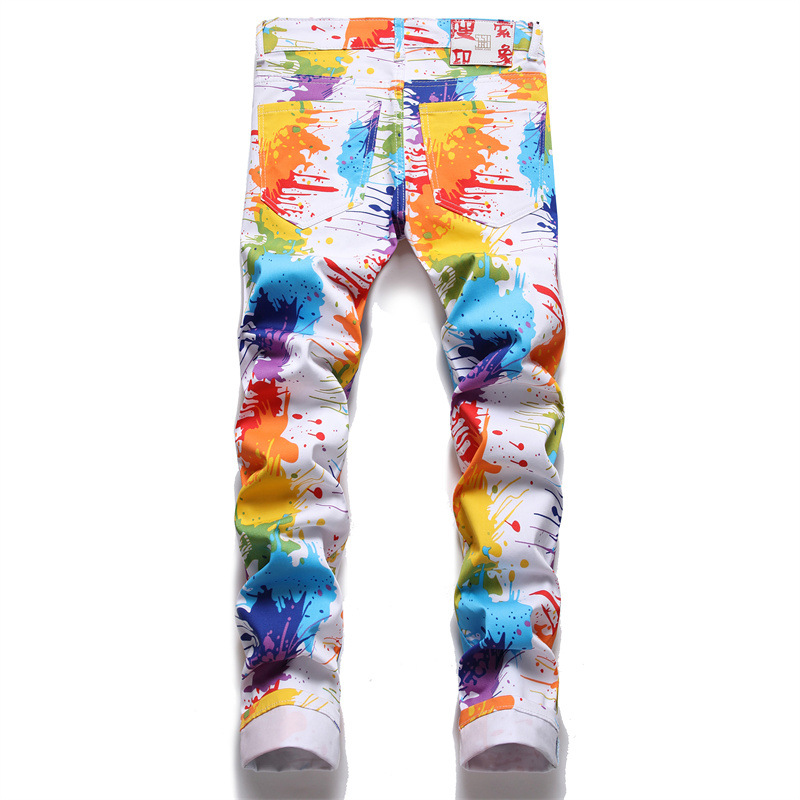 Men's Digital Printed Colorful Pants Stretch Denim Jeans Men Skinny 3D Pattern Coloured Drawing PaitingTrousers