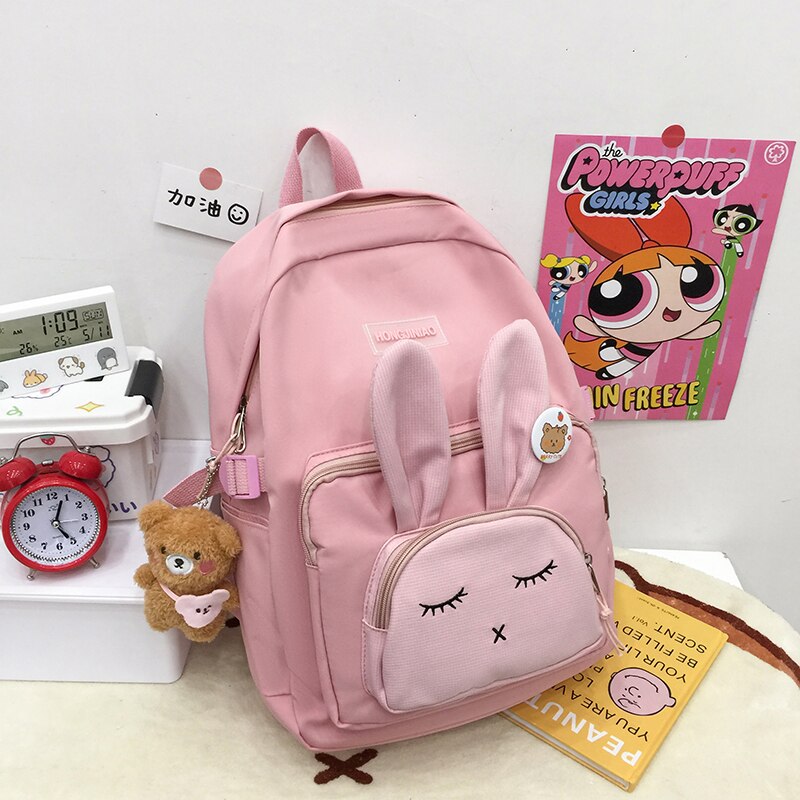 Zaino coniglietto carino da donna 3D zaino da coniglio addormentato impermeabile coreano per zaini animali stile Preppy per studenti adolescenti: Colore rosa / With-Accessories