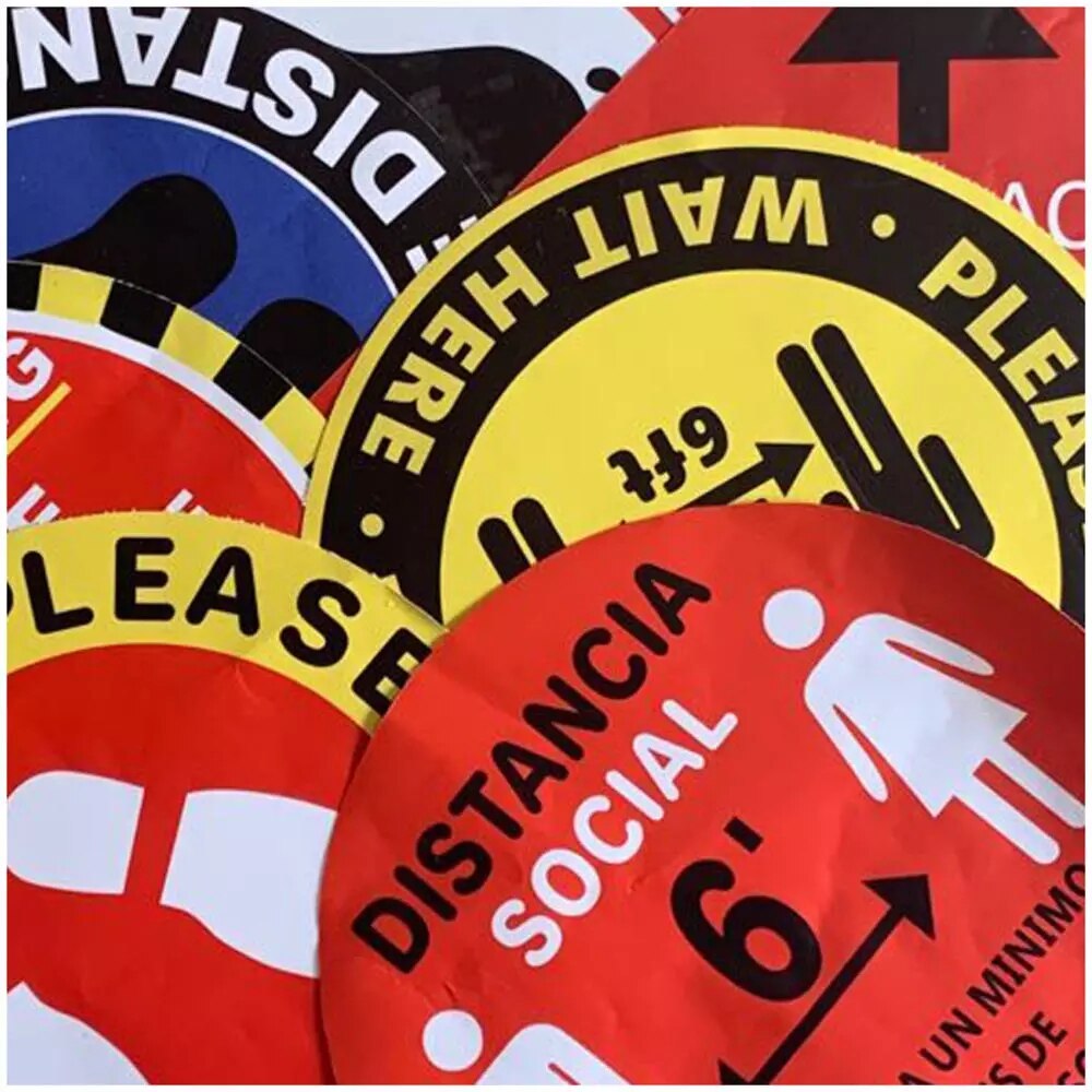 5pc Public Area Social Distancing Floor Sticker Waterproof Self Adhesive Safety Floor Sign Sticker for Crowd Control Guidance