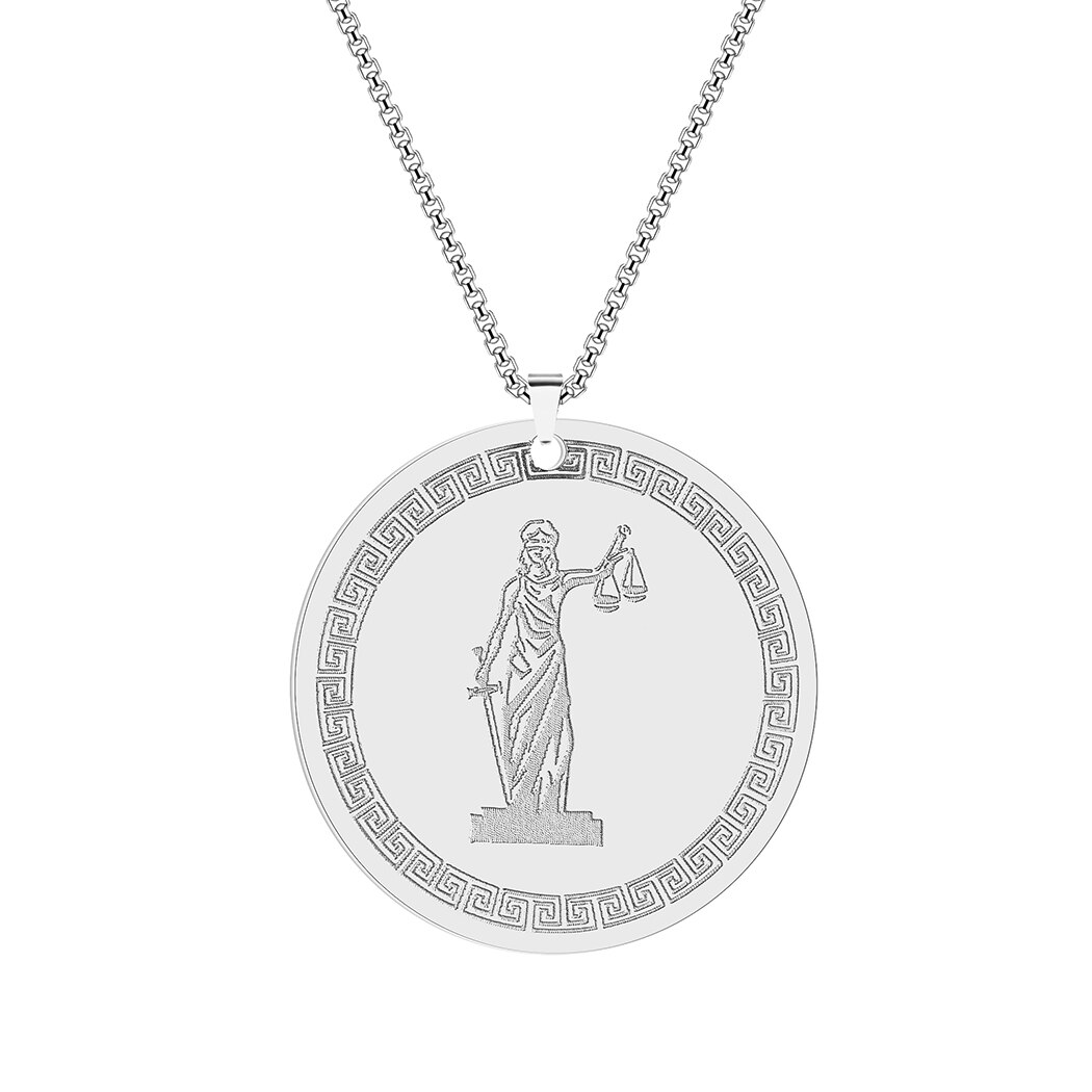 Colar de aço inoxidável colar de pingente de amuleto de medalha de mulher homem themis titaness da lei divina e da ordem deusa jóias