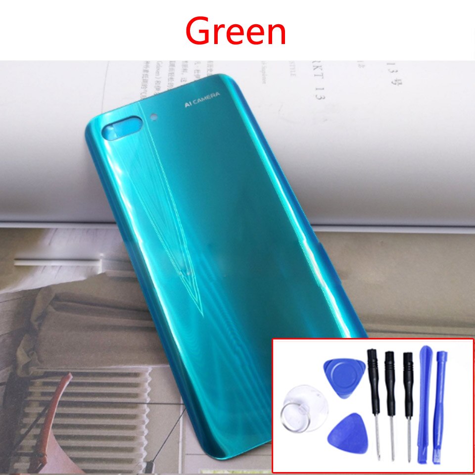 Para huawei honor 10 traseira da bateria de vidro capa porta traseira habitação caso para honor10 COL-AL00 al10 tl00 chassi escudo substituição: Green-With tool