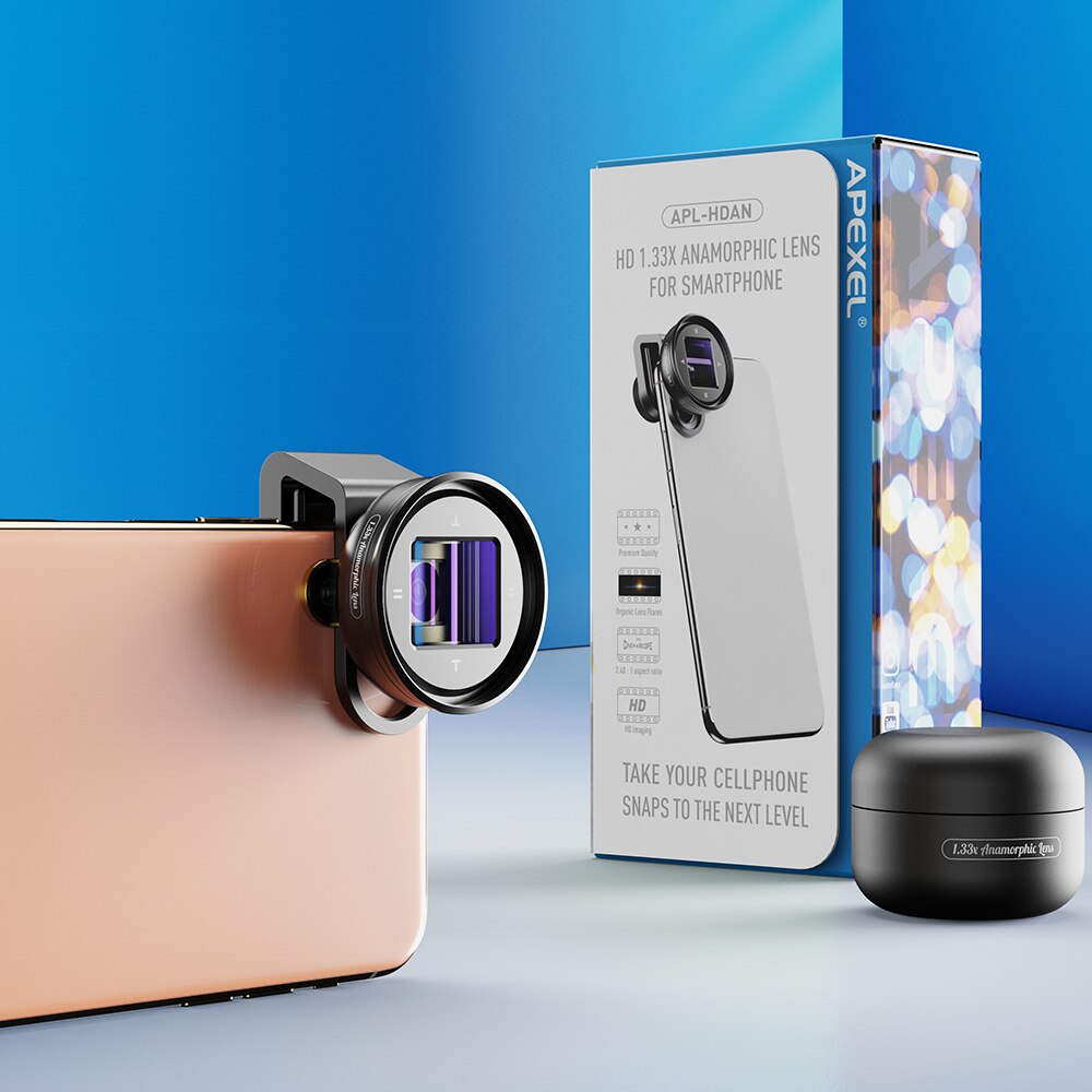 APEXEL-lente anamórfica 1.3x para iPhone 11 Pro, XR, XS, 4K, HD, pantalla panorámica, Deformación de películas, películas, cámara de teléfono