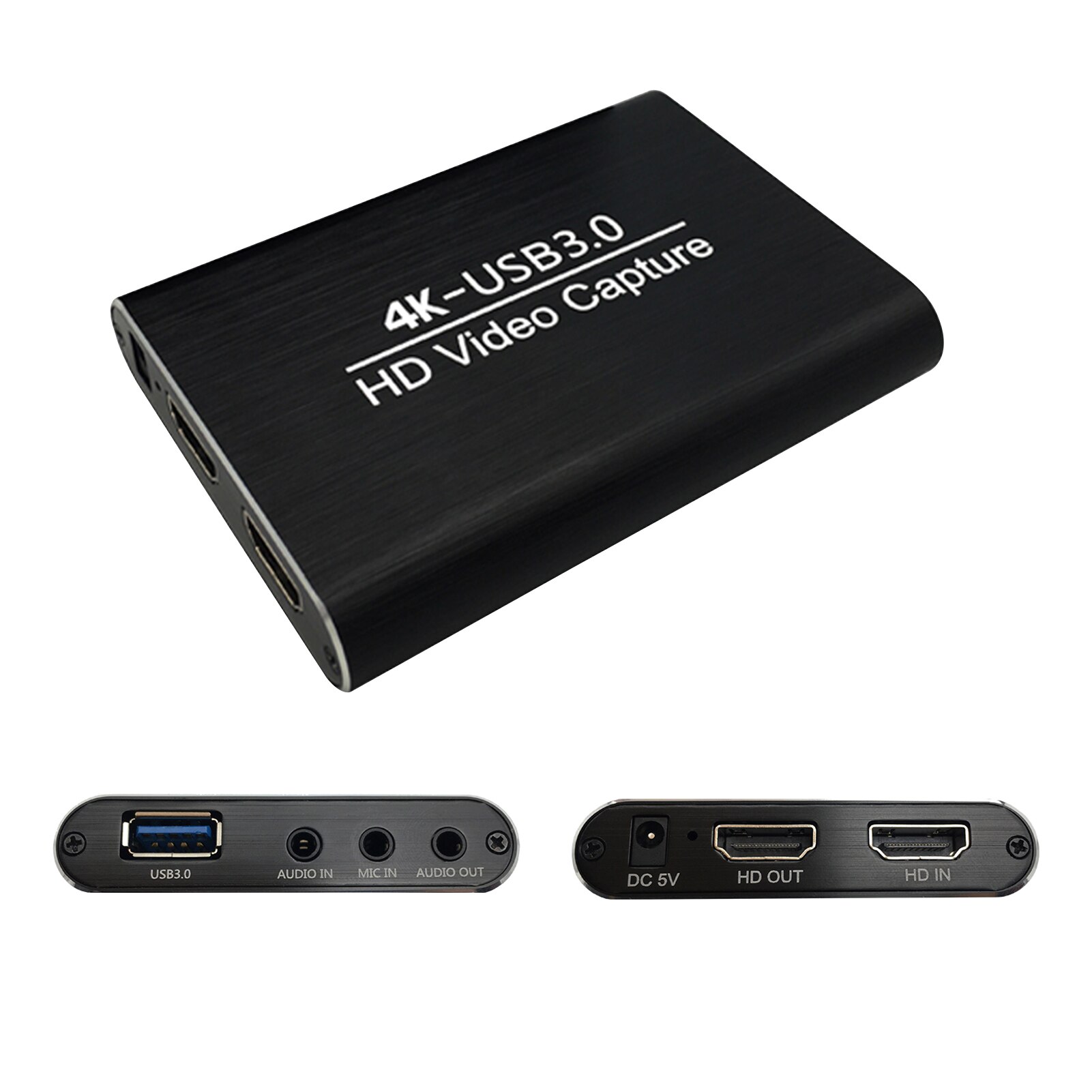 4K HD Video Capture Card USB3.0 1080P 60FPS OBS Game Recorder Device with MIC In Audio In/Out Interface Plug and Play