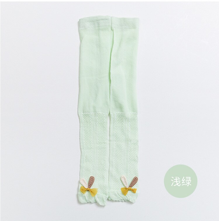 Småbarn baby bomull stickade leggings vår sommar barn tunn sektion ihålig anti-mygg flicka kanin öra strumpbyxor: Grön / 1-2 år