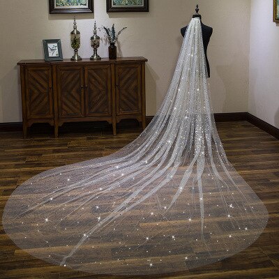 Real Photo 3m 4m 5m One Layer Wedding Veil With Comb White Lace Edge Bridal Veils Ivory Appliqued Cathedral Wedding WED VEIL
