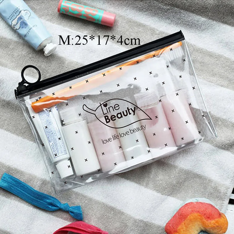 Bolsa de cosméticos transparente a la para mujer, bolsa de maquillaje grande de PVC transparente, organizador de artículos de tocador de viaje impermeable, bolsa de almacenamiento y lavado: Morado