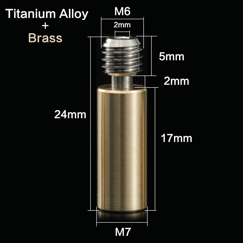 3DSWAY Bi-Metal V6 Heat Break All Metal Heatbreak Titanium Alloy Brass M6 Thread M7 Smooth Throat for 3D Printer Parts: 1pc / TA-B Smooth Long
