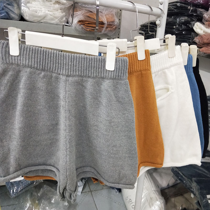 Short tricoté pour femmes, pantalon, taille haute, couleur unie, grande taille