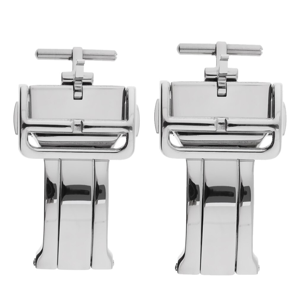 2pc Stainless Steel Push Fold Deployment Clasp Strap Buckle 18mm 20mm