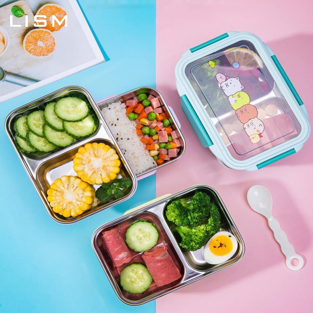 1200Ml Lunchbox Dubbele Laag Roestvrij Staal Bento Dozen Servies Voedsel Opslag Container Kids Cartoon Picknick School Lunchbox