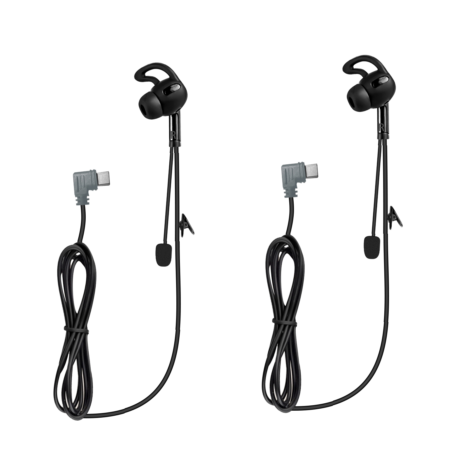 2 Stuks Type-C Interface In-Ear Scheidsrechter Hoofdtelefoon Voor Ejeas V6 Pro + Motorhelm Bluetooth Intercom: Black