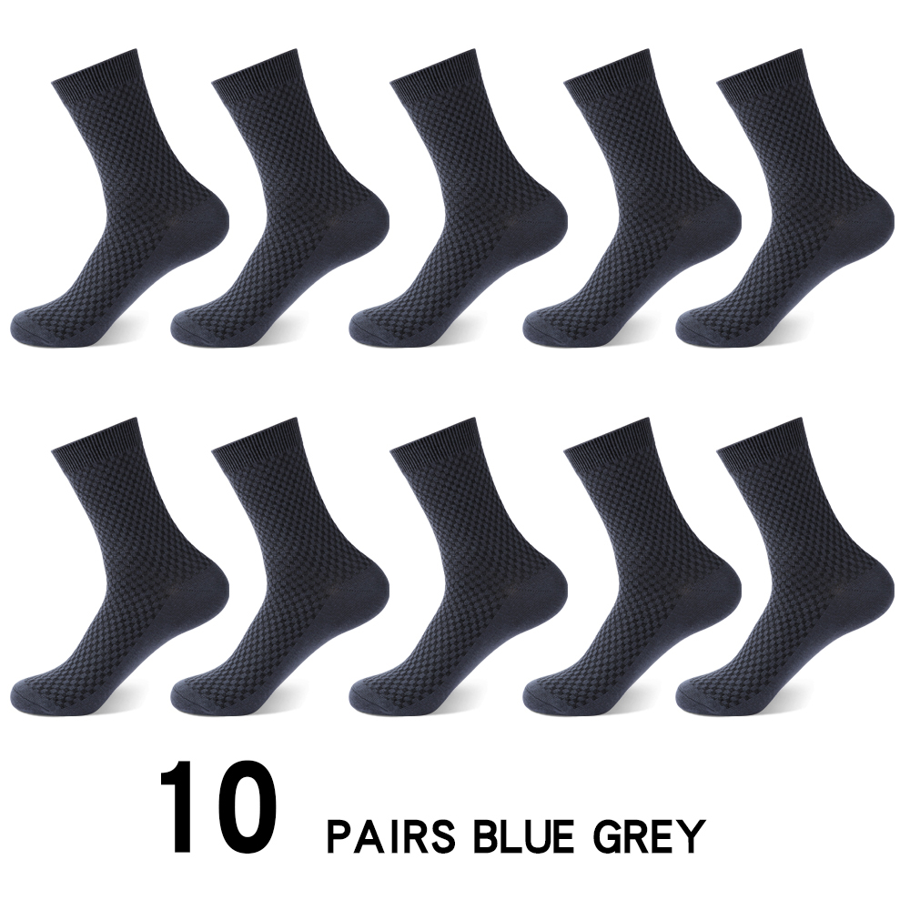 10Pairs Casual Bamboo Fiber Men's Socks Business Breathable Deodorant Compression Socks Men Long Big Size EUR 38-46: 10 pairs BLUE GREY