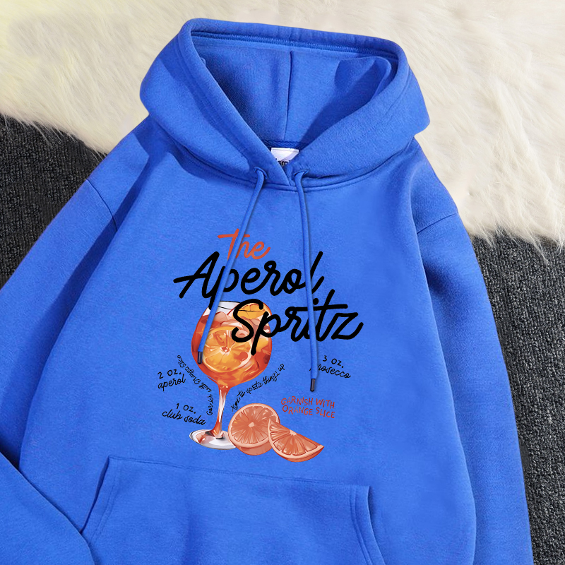 Sweat à capuche d'hiver pour femme The Aperol Spritz rétro Cocktail impression sweat poche ample polaire pull Kawaii vêtements de sport: S / GRIS