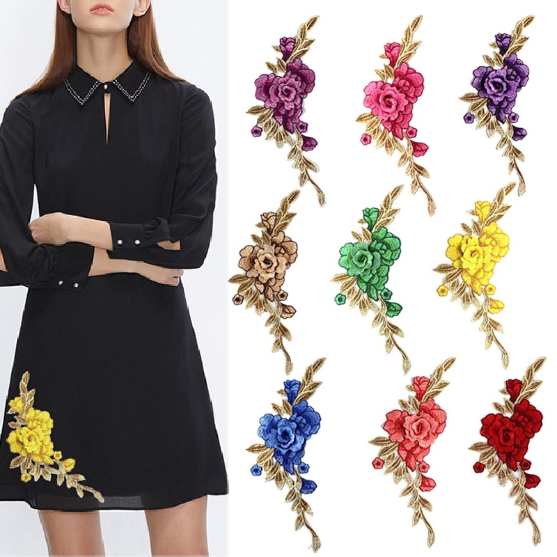 1pc 4D Red Rose Embroidered Sewing On Patch Flower Iron On Patch Stickers Clothes Badge Sewing Fabric Applique Supplies Patches